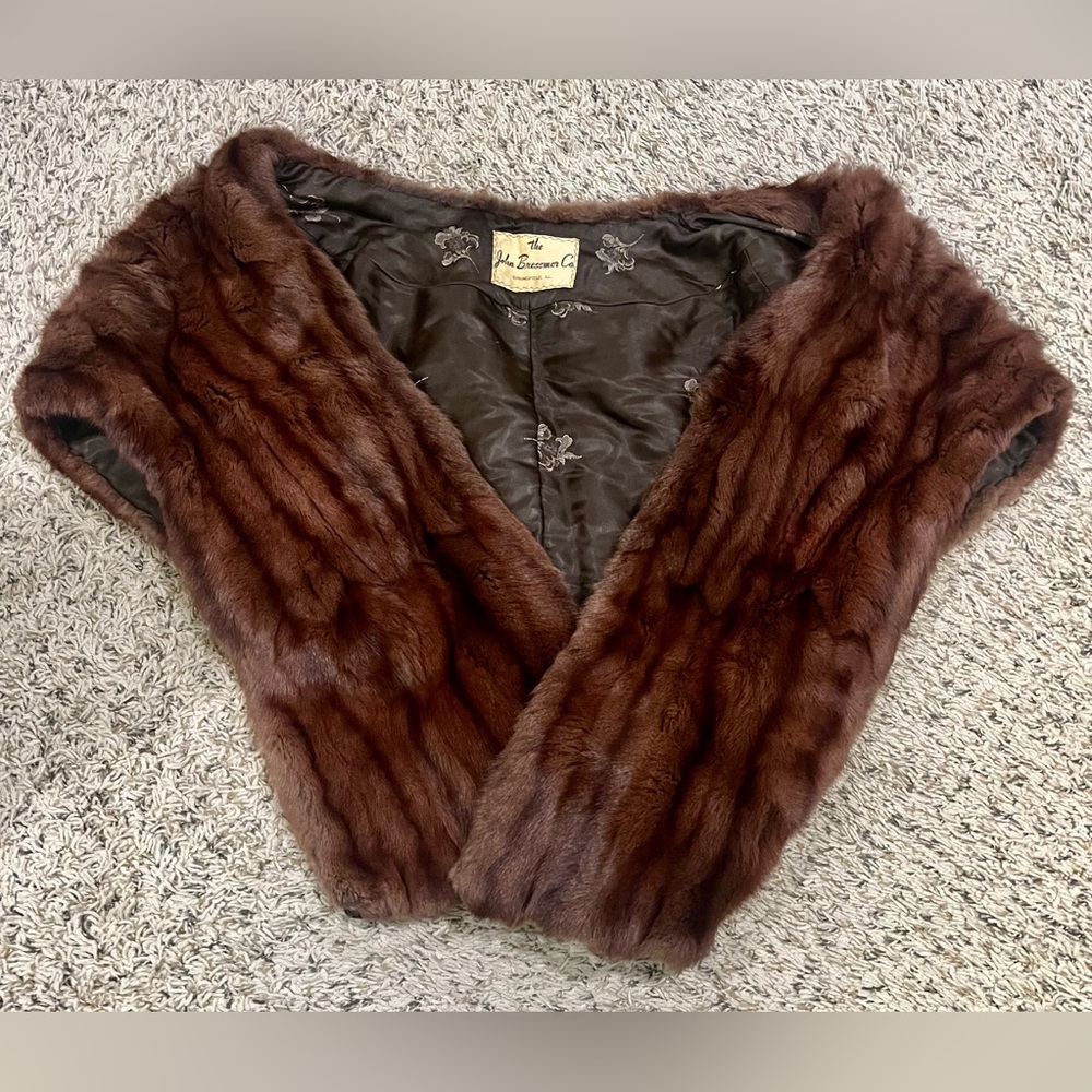 Vintage 1950s Genuine Real Mink Fur Stole Brown Wrap John Bressmer Satin Lined